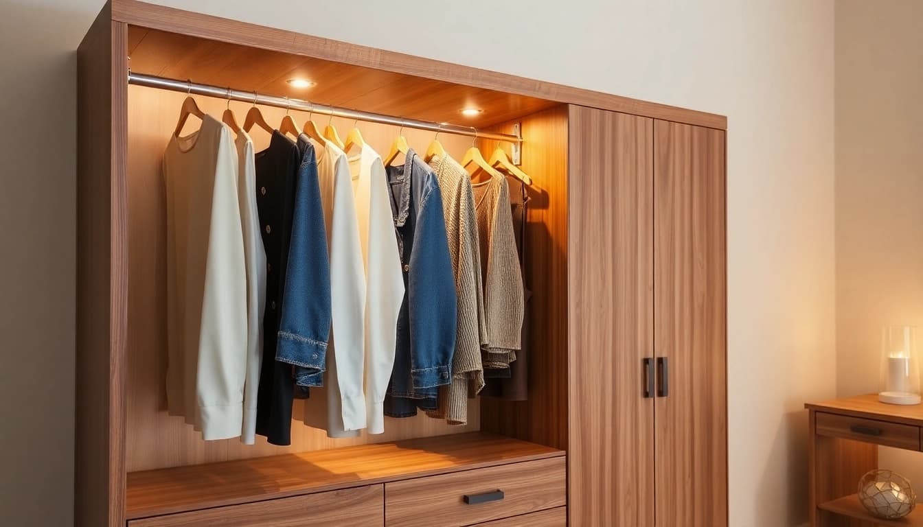 Rutschfeste kleiderbügel in edler Samtoptik präsentieren stilvolle Aufbewahrungslösungen in einem modernen Raum.