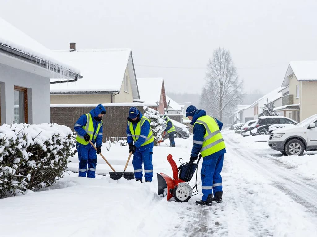 professioneller Winterdienst in Münster räumt Schnee von Gehwegen.