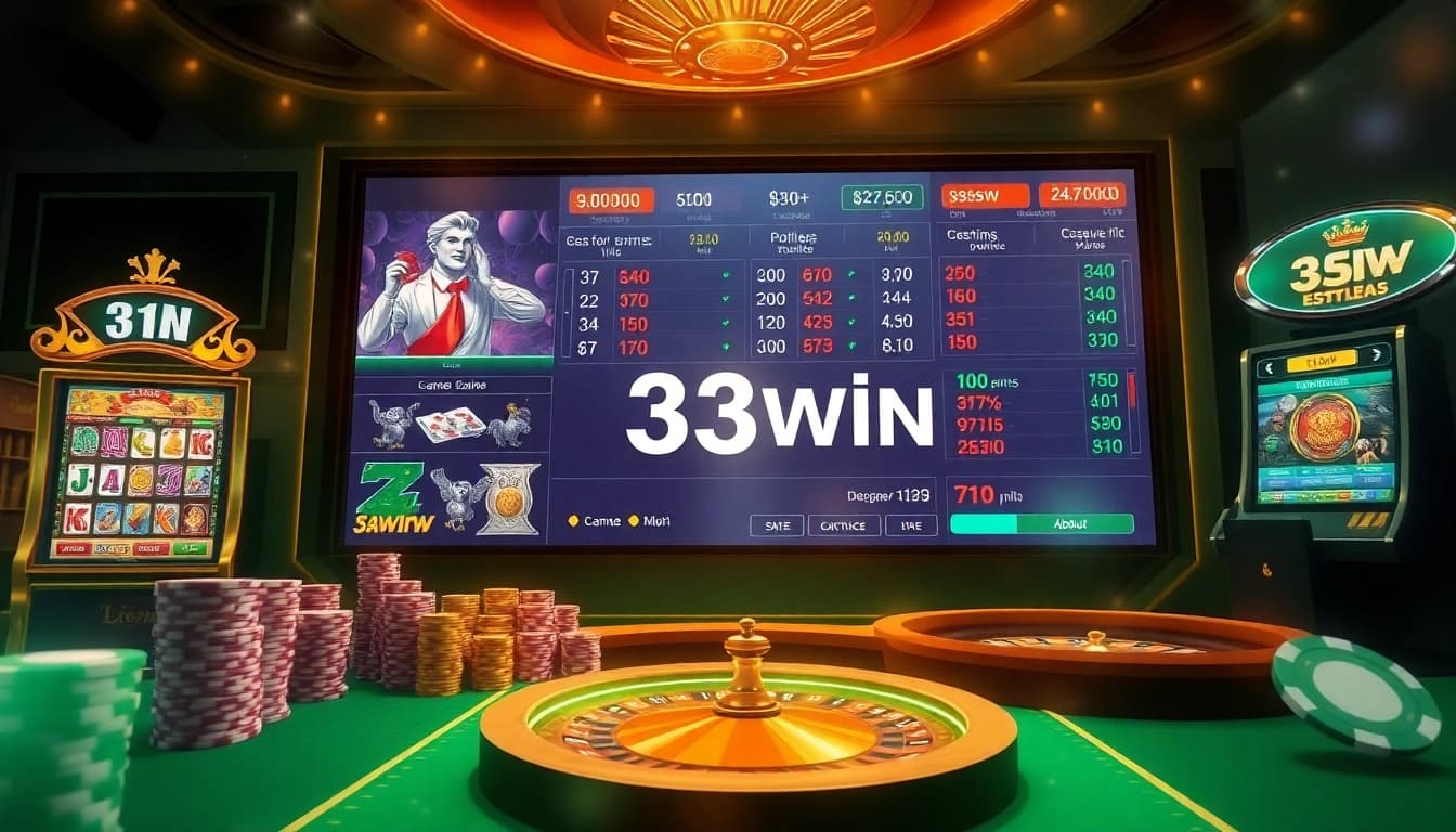 33WIN online casino game interface showcasing thrilling live slots and poker action.