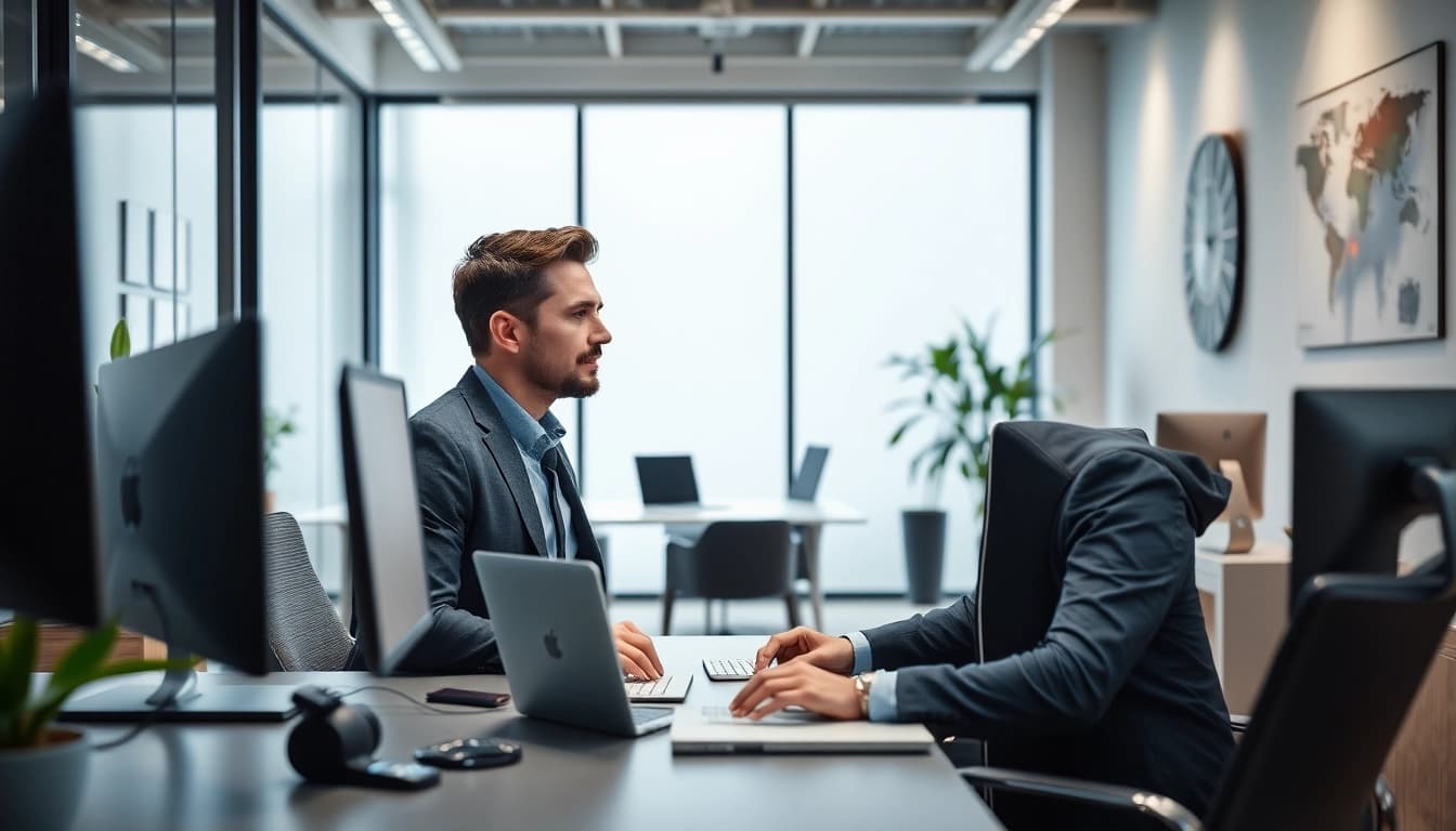 Headhunter IT führt ein professionelles Gespräch mit einem Kandidaten in einem modernen Büro.