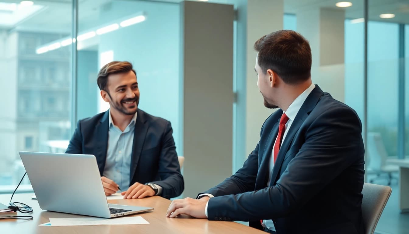 Berater in der Personalvermittlung führt ein Gespräch mit einem Bewerber in einem modernen Büro.