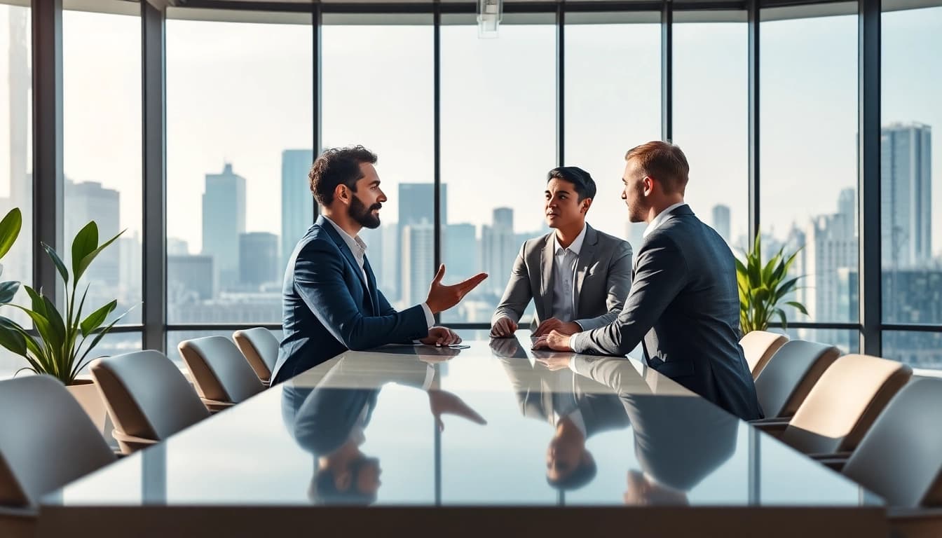 Headhunter Schweiz berät in modernem Büro über Strategien zur Talentsuche.