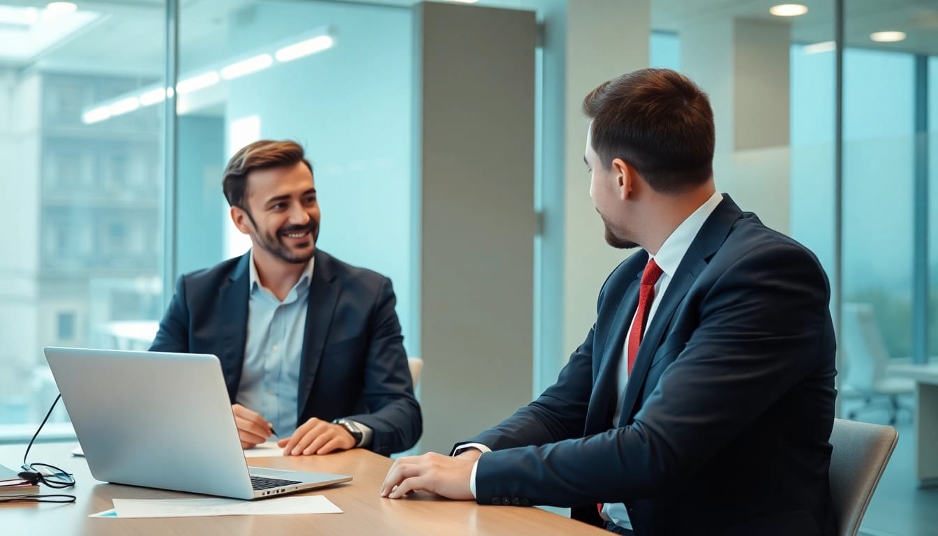 Berater in der Personalvermittlung führt ein Gespräch mit einem Bewerber in einem modernen Büro.