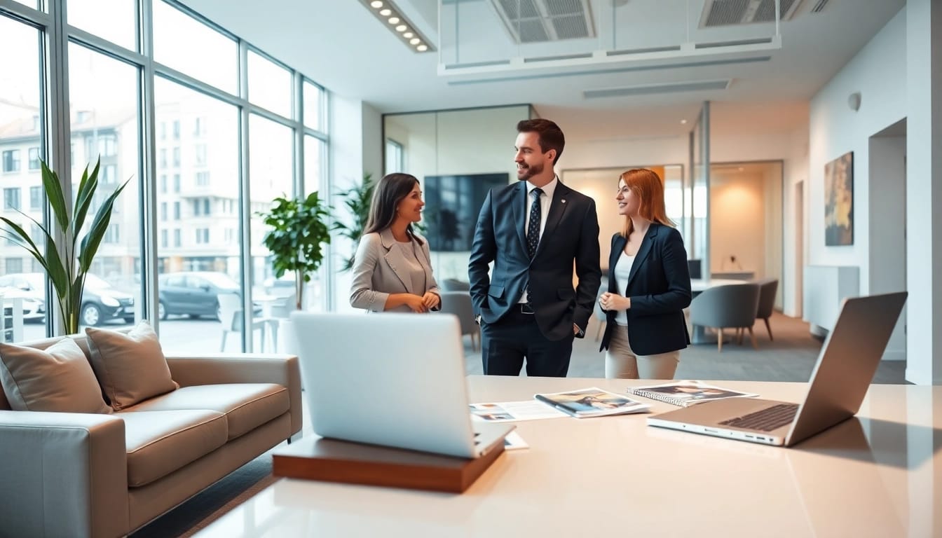 Immobilienmakler Frankfurt Sachsenhausen berät Kunden in modernem Büro mit hellem Ambiente.