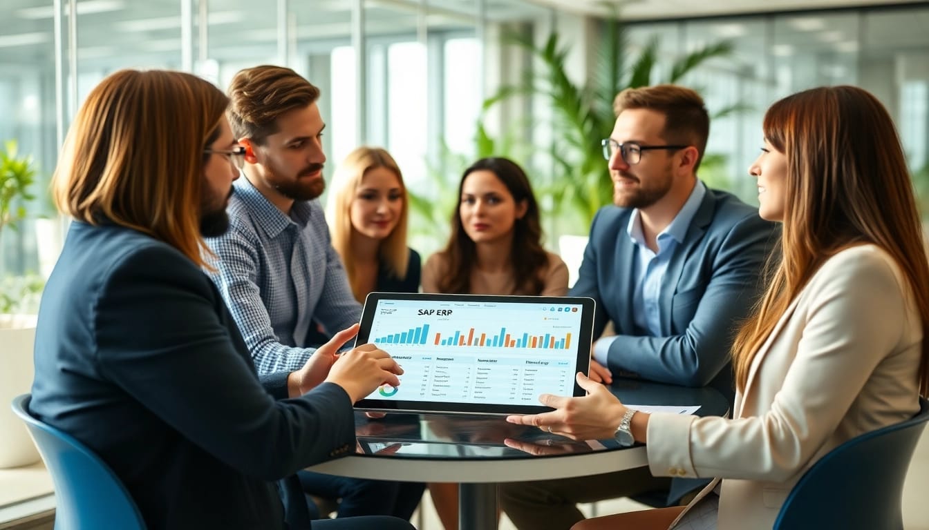 Efficient team collaboration for SAP ERP implementation in a modern office setting.