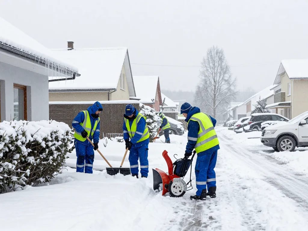 professioneller Winterdienst in Münster räumt Schnee von Gehwegen.