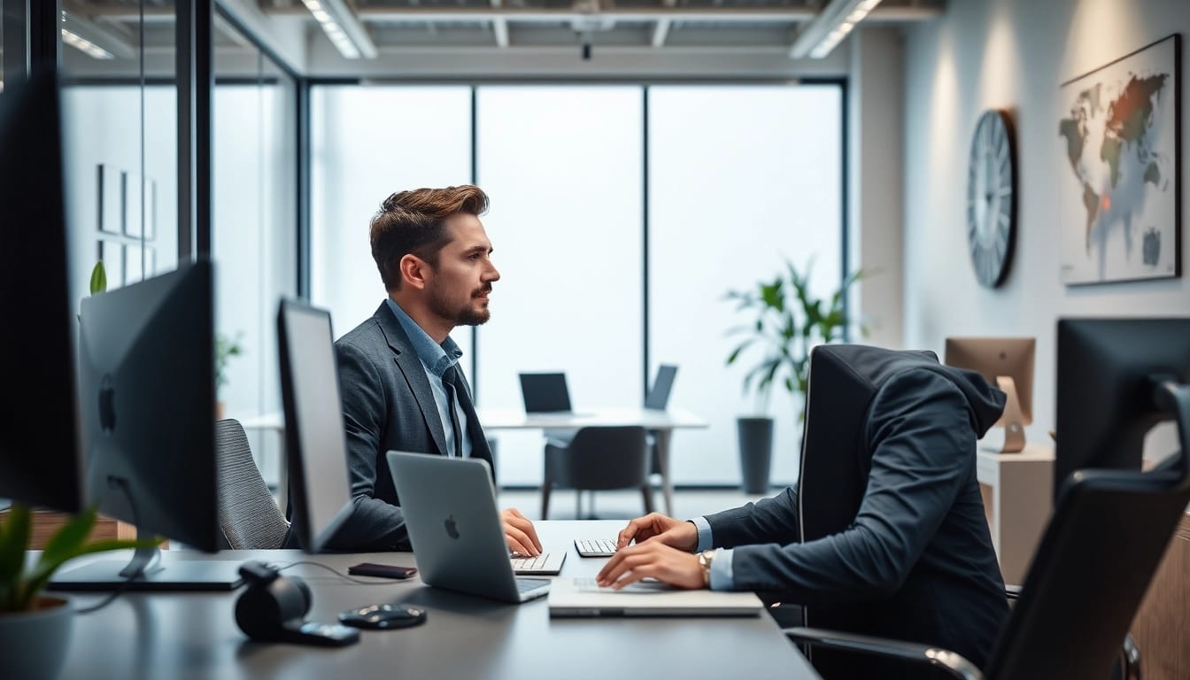 Headhunter IT führt ein professionelles Gespräch mit einem Kandidaten in einem modernen Büro.