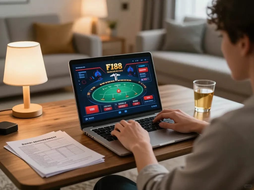 Player enjoying F168 online casino games at home while practicing bankroll management.