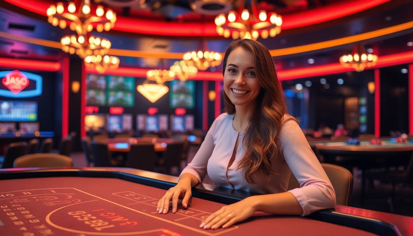 Spielen Sie im online casino ohne anmeldung an einem lebhaften Spieltisch mit fröhlichen Spielern.