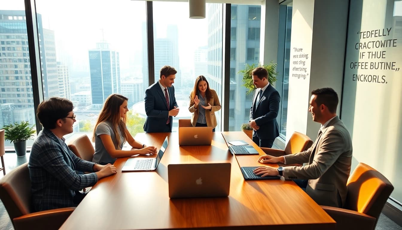 Headhunter IT network collaboration in a professional office space with bright lighting.