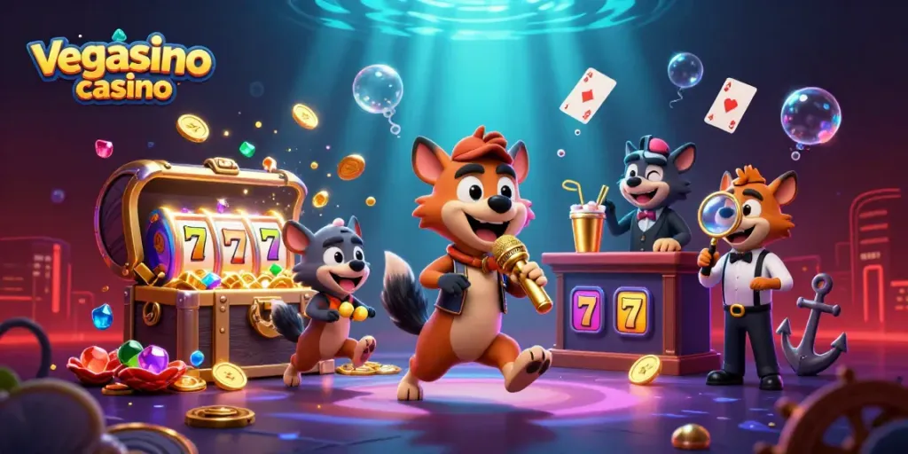 Experience the thrill at Vegasino Casino with lively hyenas in a comedic casino scene.