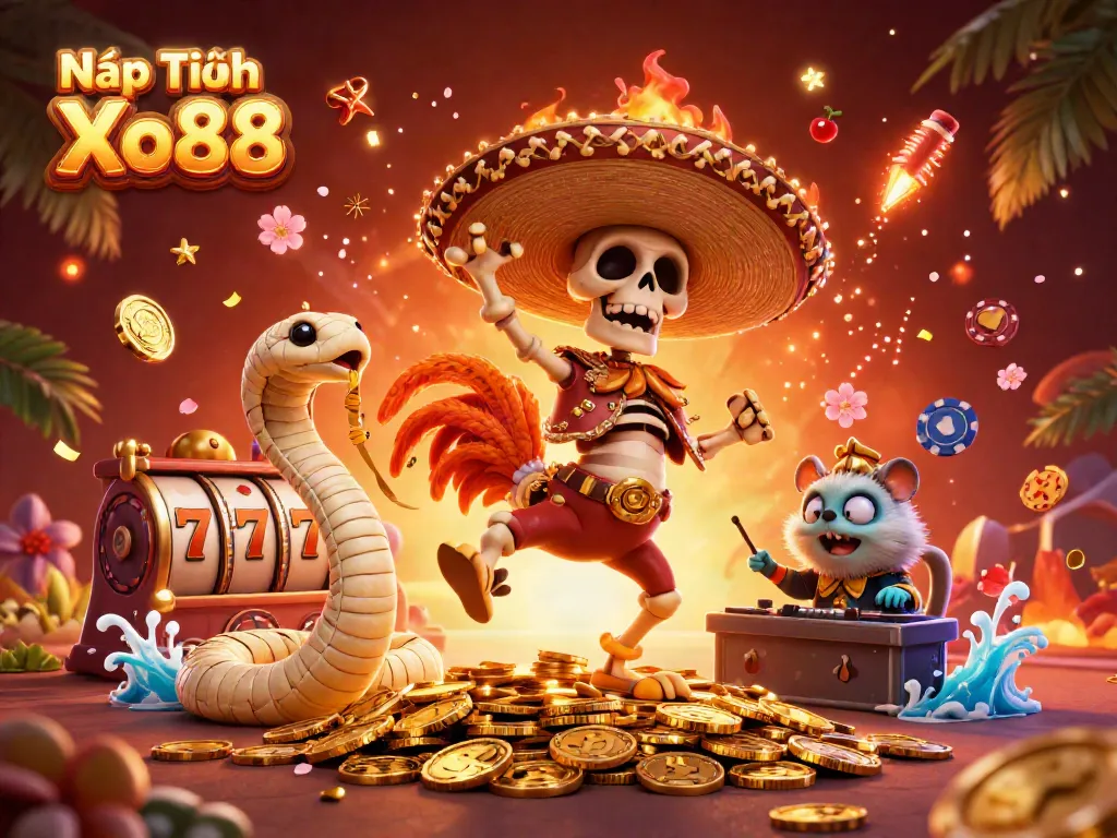 Experience the excitement of Nạp Tiền Xo88 with vibrant casino characters celebrating amidst game elements.