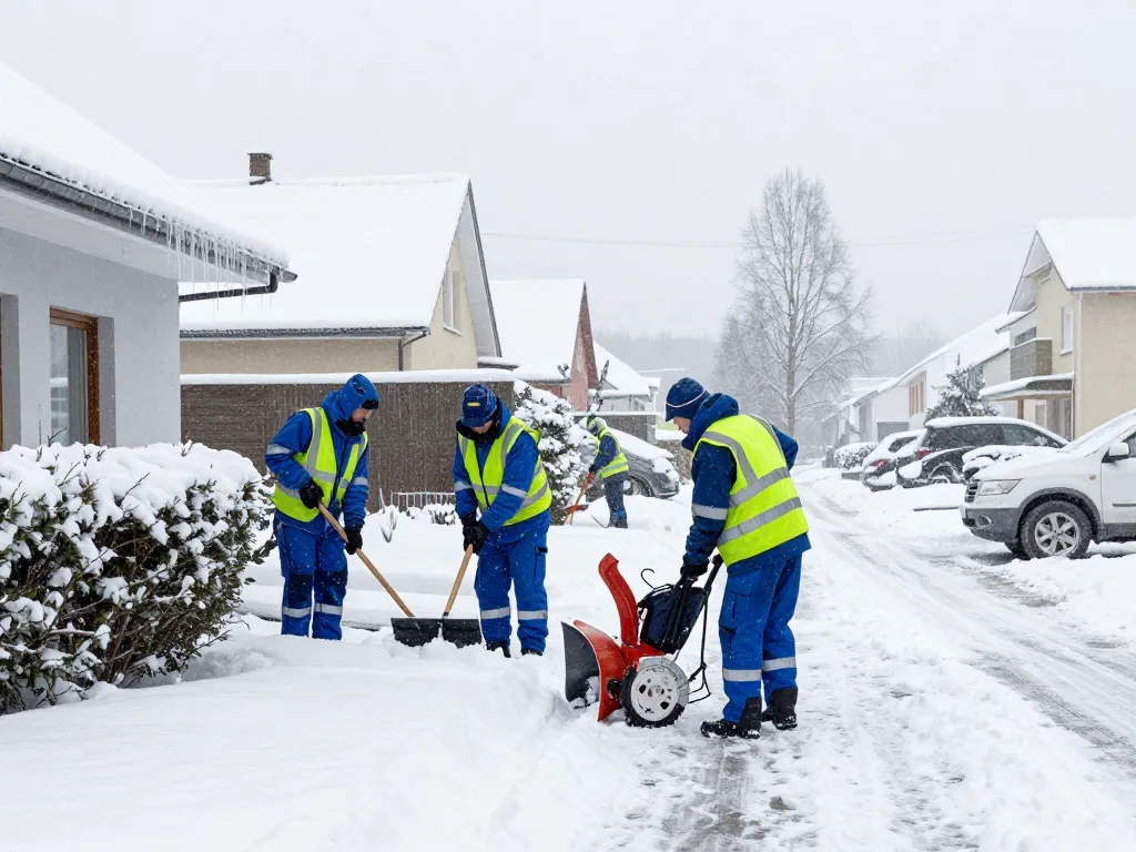 professioneller Winterdienst in Münster räumt Schnee von Gehwegen.