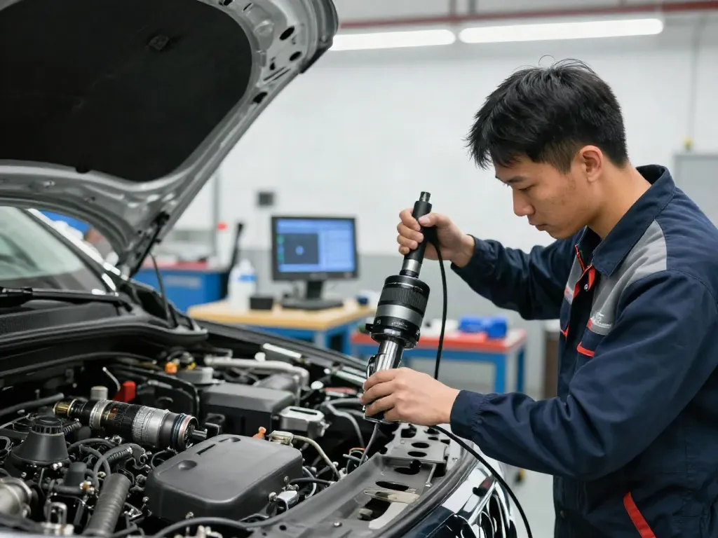DPF Reinigung Hannover in professioneller Werkstatt mit Mechaniker und reinigungstechnischem Equipment.