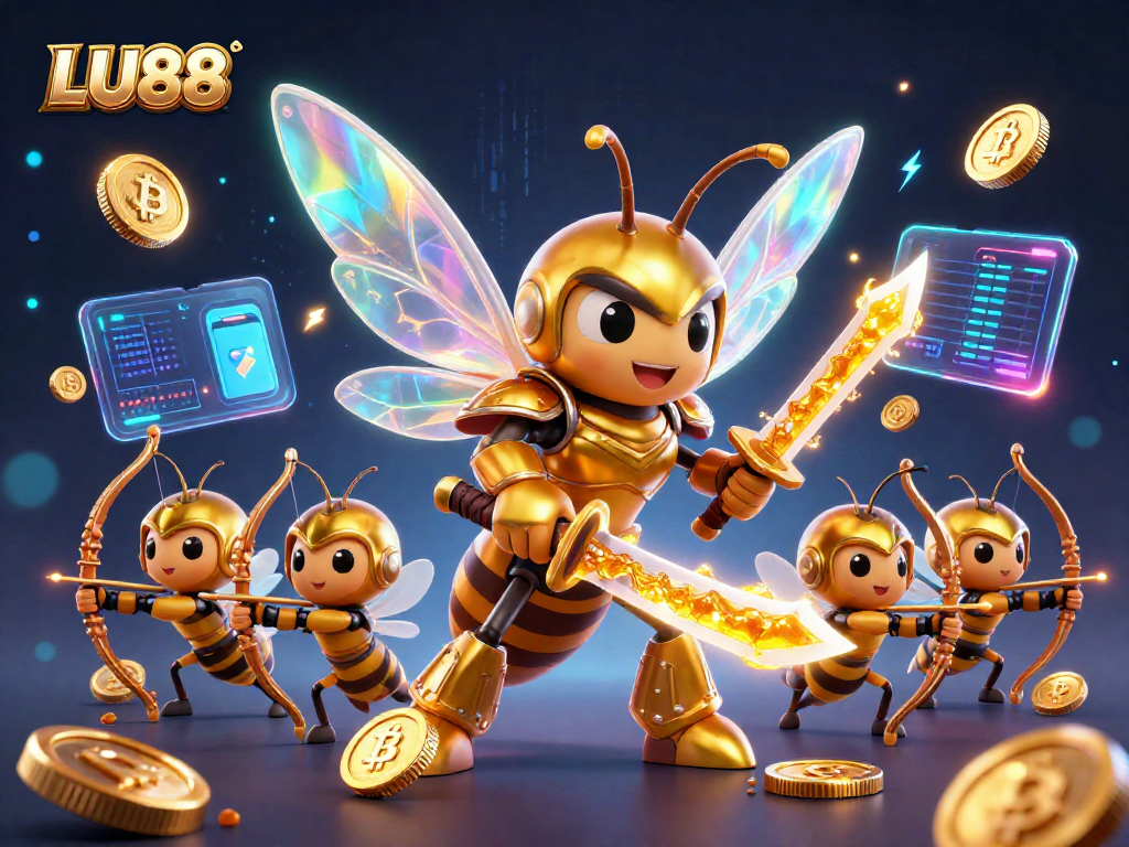 Experience thrilling gameplay with LU88 in this dynamic 3D casino illustration featuring samurai hornets.