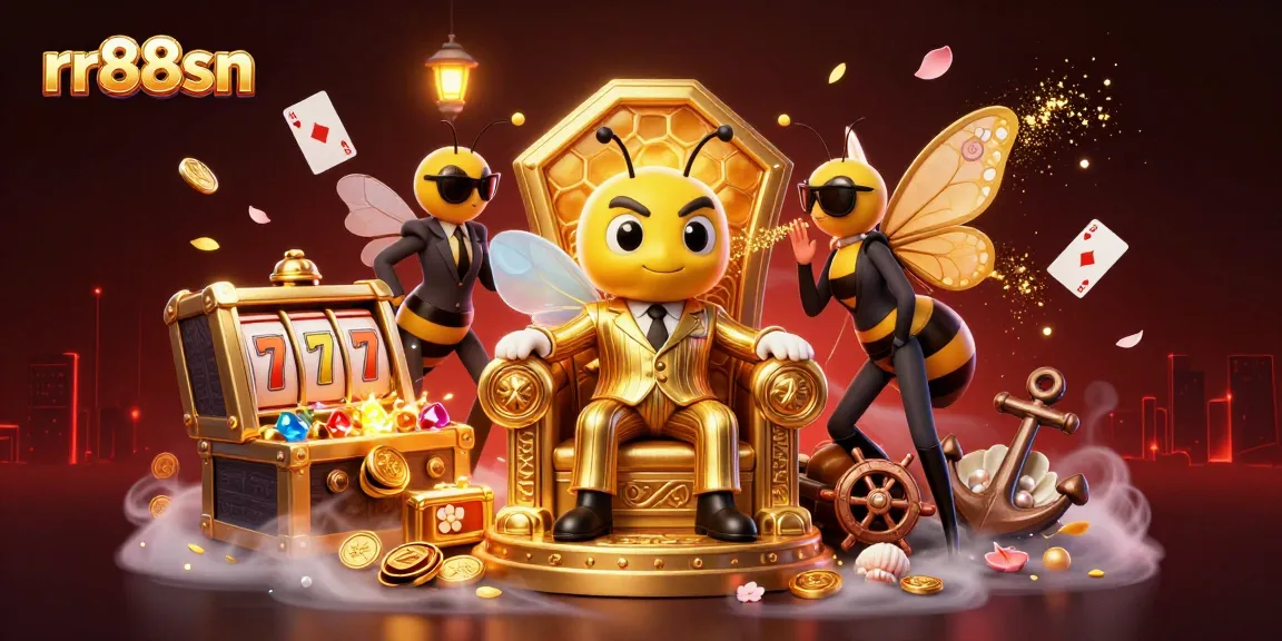Win big with rr88sn's vibrant casino world featuring a buzzing bumblebee mob boss and treasure!
