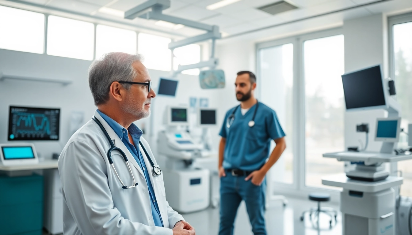 Doktor erläutert Deus Medical Behandlungsmethoden in moderner Klinikumgebung.