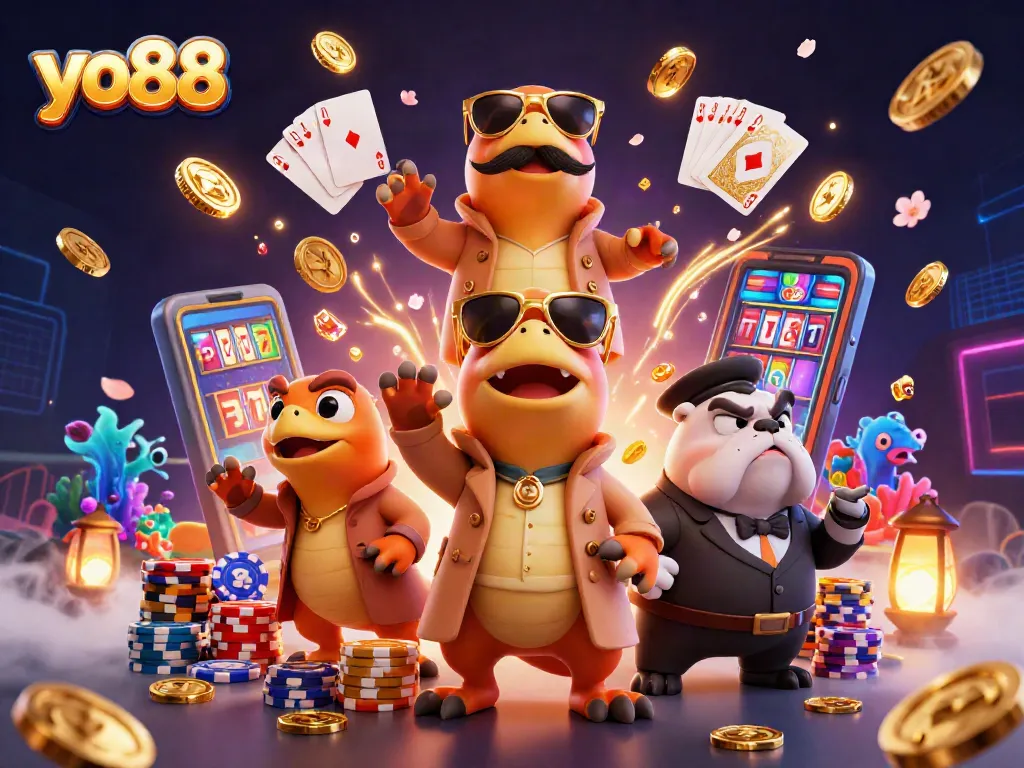 Engage in thrilling gameplay at yo88 with raptors and treasures in a vibrant casino scene.