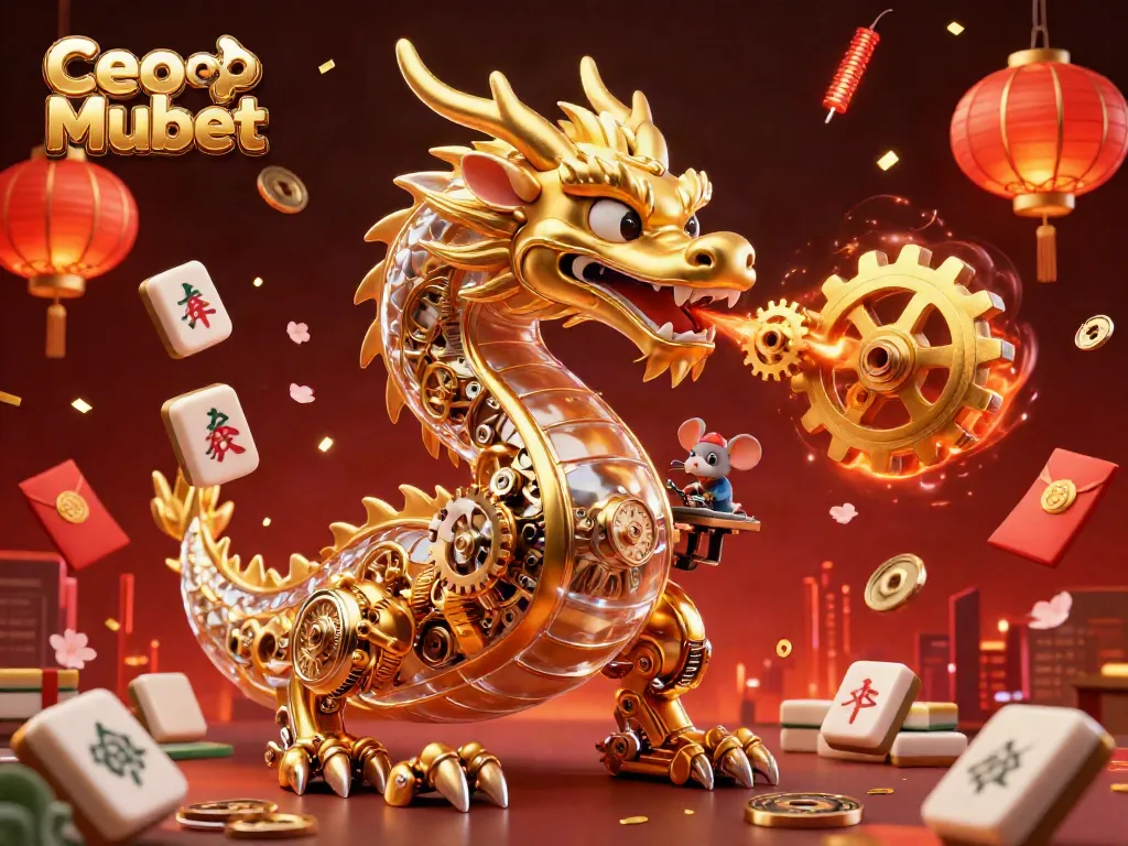 Ceo Mubet showcases a dynamic fantasy scene with a golden dragon and gaming elements symbolizing vibrant casino action.