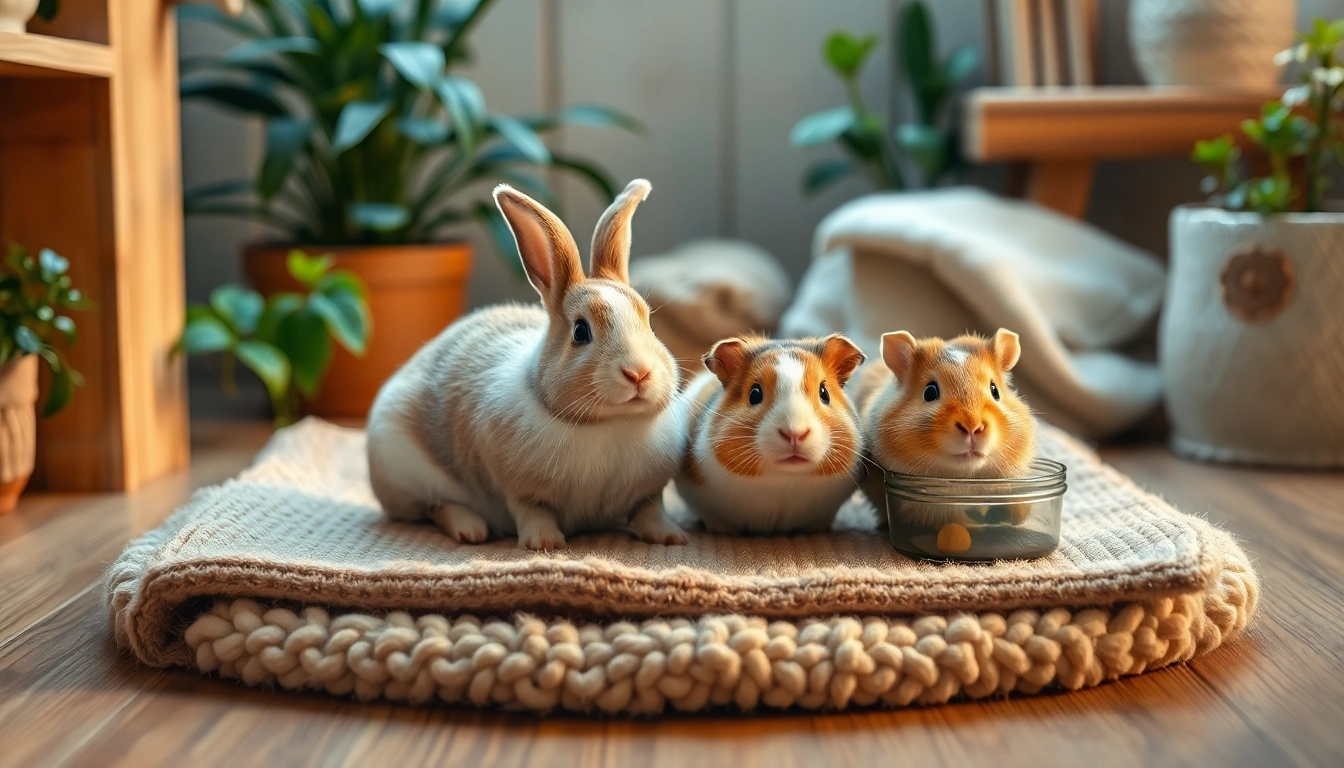 Hanfmatte im gemütlichen Umfeld mit Kaninchen und Meerschweinchen für entspannten Schlaf.