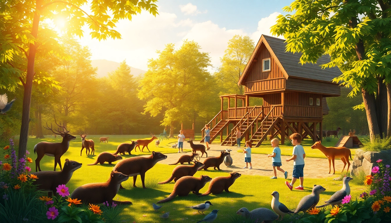 Explore the family-friendly wildlife park at schwarze-berge.de, featuring playful children and feeding animals.