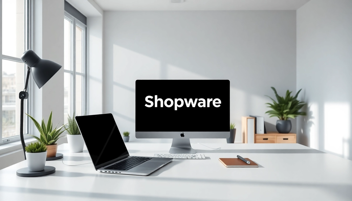 Craft a professional Shopware 6 Plugin in a modern workspace with a laptop and notes.