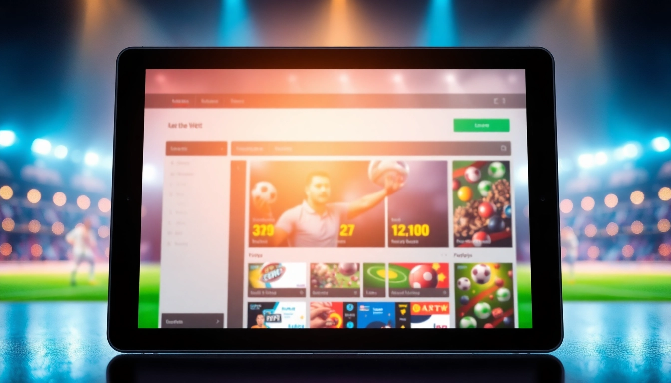 Neue online wettanbieter auf einem Tablet-Bildschirm in einem modernen Wettbereich präsentiert.