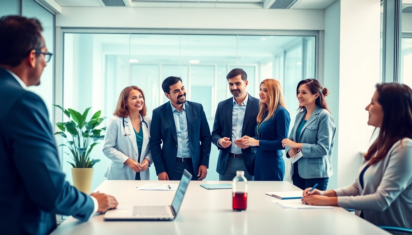 Boost pflegedienst werbung strategies with professionals brainstorming innovative ideas in a bright office.