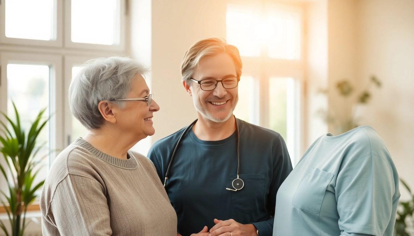 Pflegedienstmitarbeiter hilft einer älteren Person in einem häuslichen Umfeld für mehr Lebensqualität.