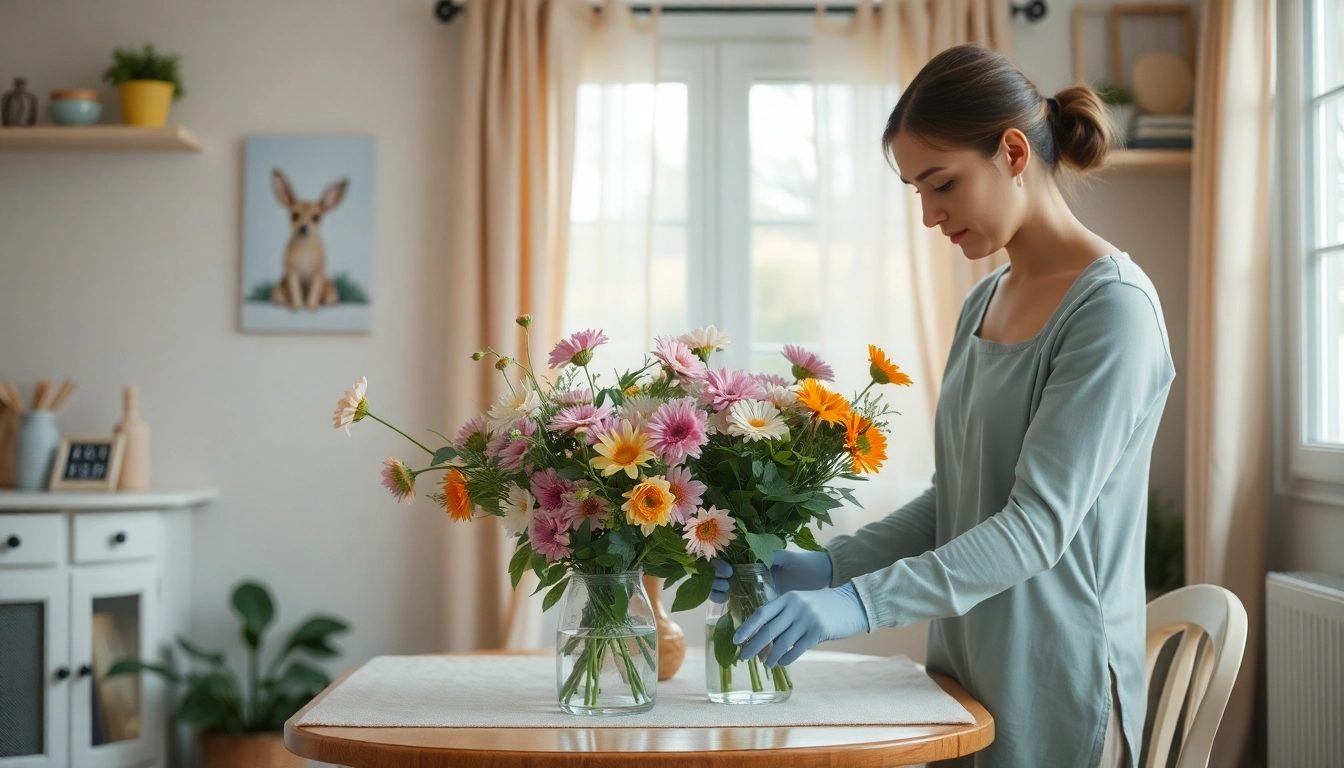 Hauswirtschaftskraft in Hameln arranging flowers, showcasing daily housekeeping tasks and inviting home environments.