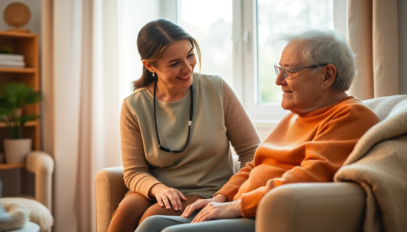 Providing professional pflegeberatung köln services to seniors, showcasing a compassionate caregiver and elderly client interaction.