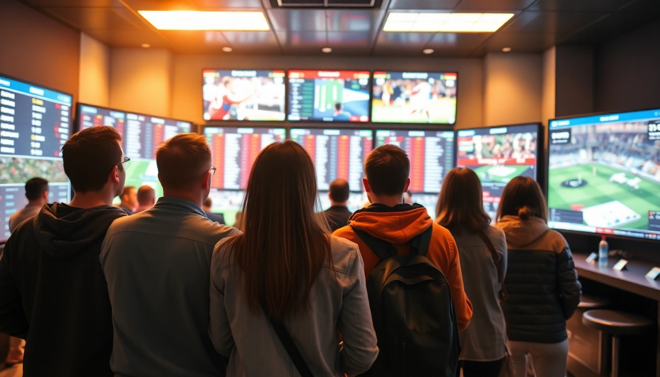 Erleben Sie die besten Wettanbieter ohne Lizenz in einem modernen Wettbüro mit aktiven Wettenden und lebendigen Sportereignissen.