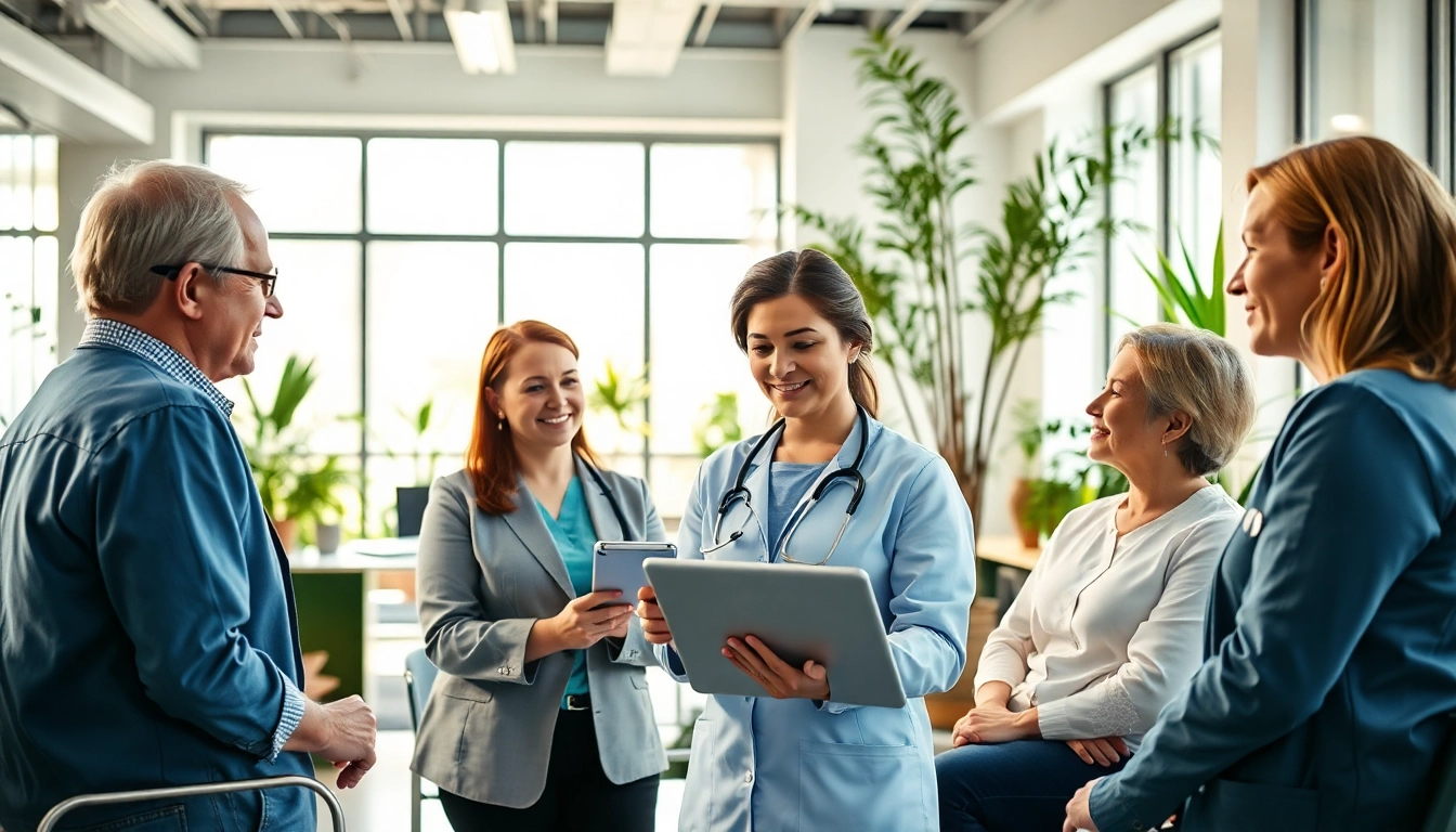 Headhunter Pflegekräfte beraten qualifizierte Gesundheitsfachkräfte in einem modernen Büro.