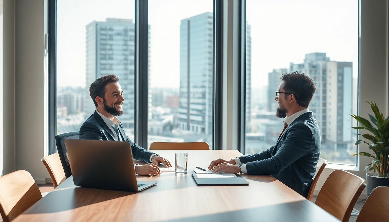 Headhunter Essen bei einem Kundenmeeting in einem modernen Büro.