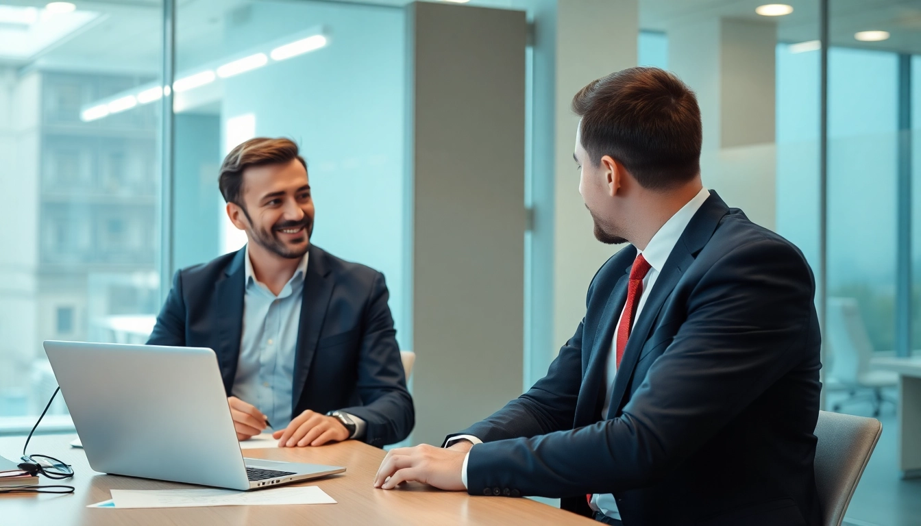 Berater in der Personalvermittlung führt ein Gespräch mit einem Bewerber in einem modernen Büro.