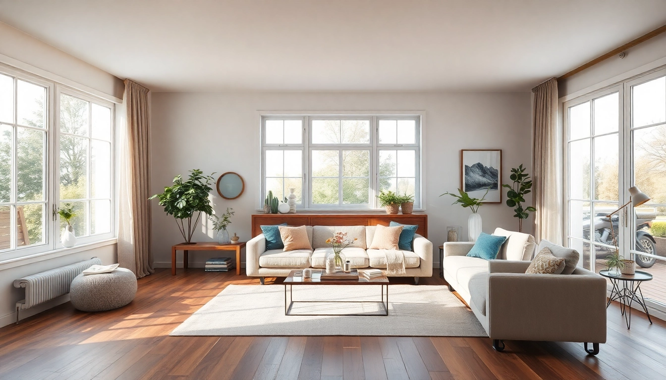 Raumgestaltung eines einladenden Wohnzimmers mit harmonischem Farbkonzept und einladender Beleuchtung.