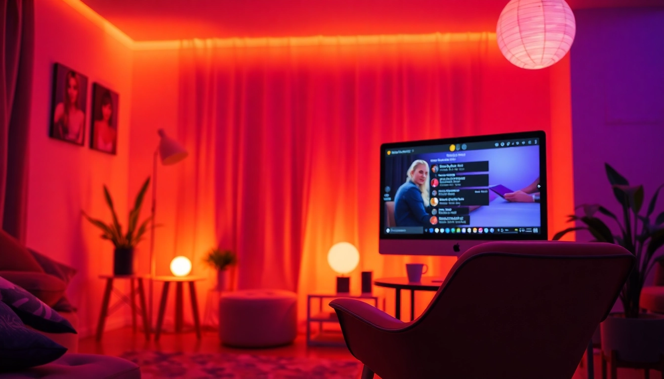 Engaging sex chat setup in a cozy, inviting environment with modern decor and ambient lighting.