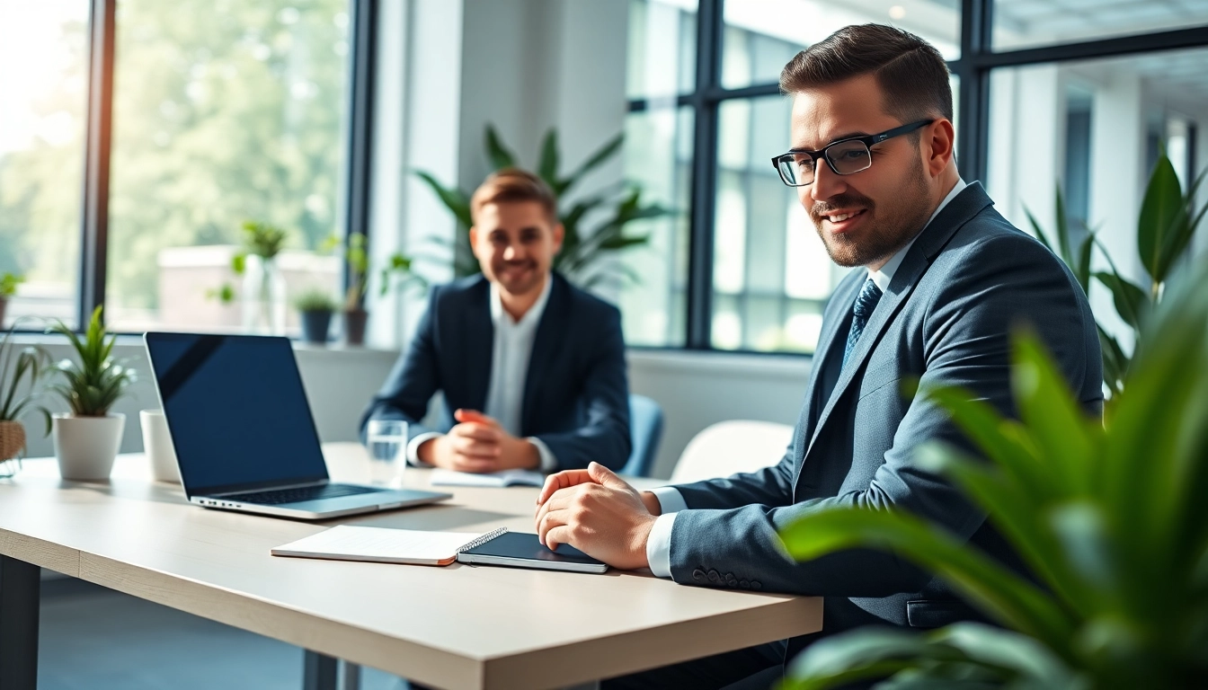Headhunter IT bespricht mit einem Kandidaten in einem modernen Büro.