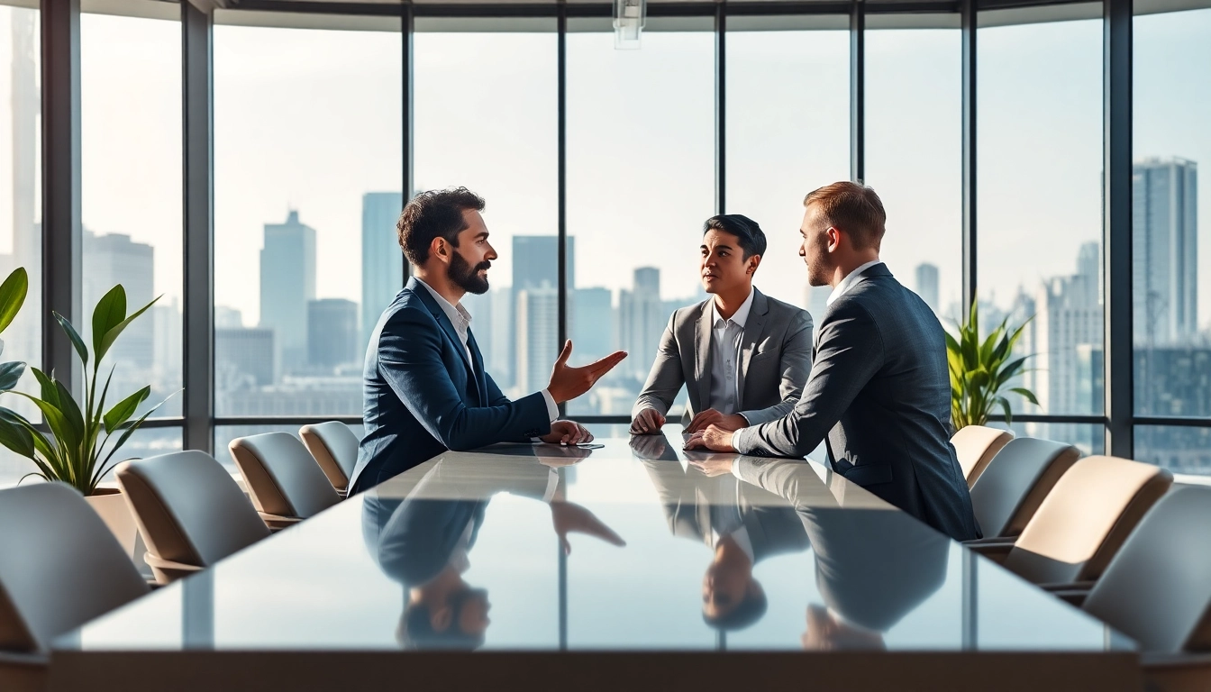Headhunter Schweiz berät in modernem Büro über Strategien zur Talentsuche.