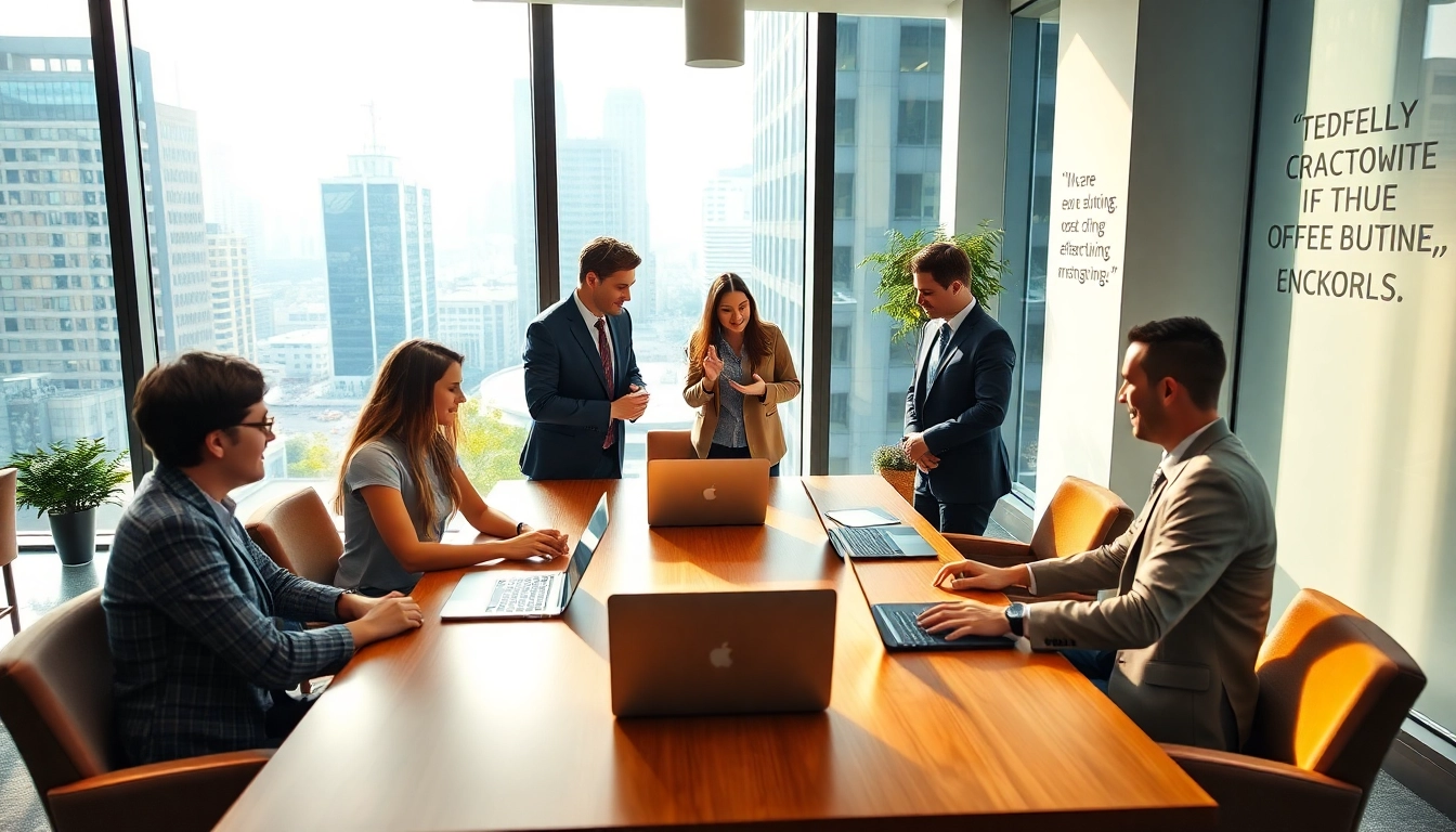 Headhunter IT network collaboration in a professional office space with bright lighting.