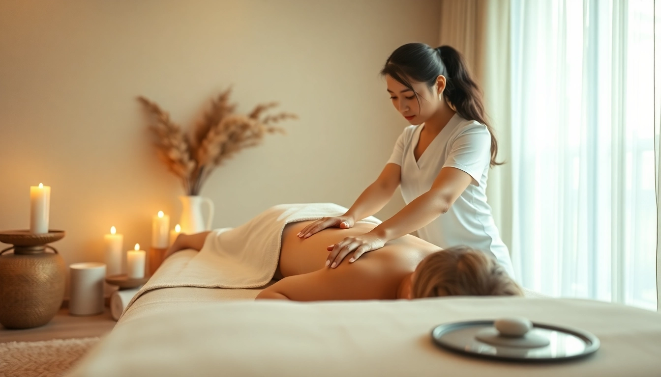 부드러운 조명이 비추는 차분한 방에서 숙련된 치료사가 수행하는 평택출장마사지.