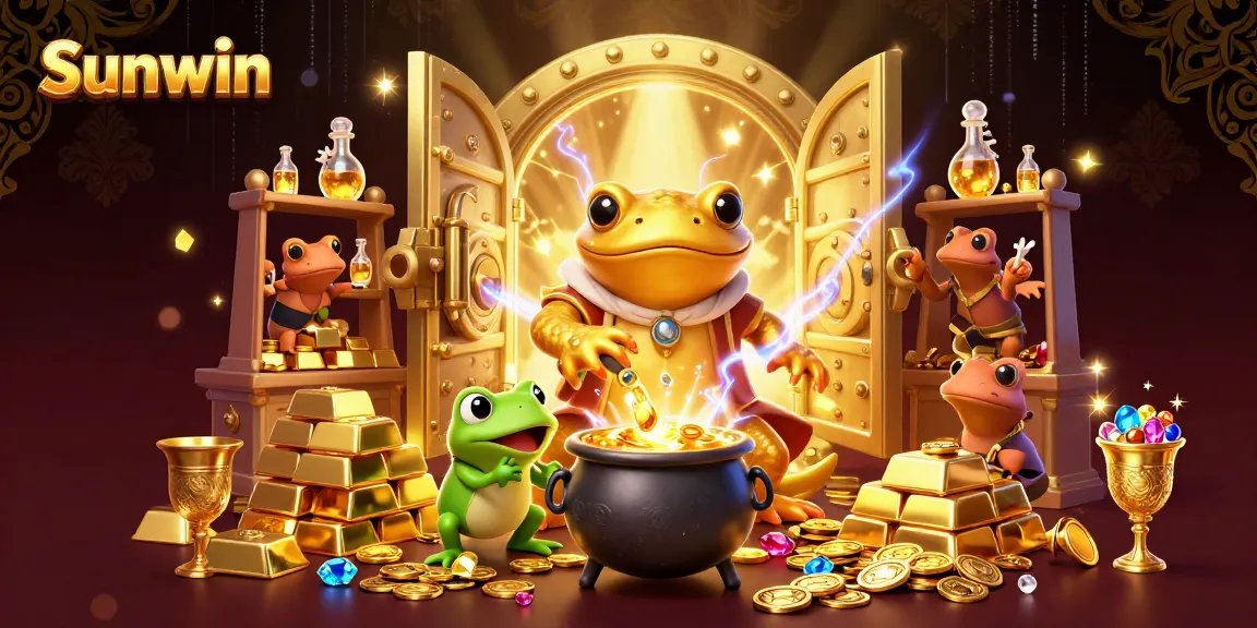 Experience the thrill of Sunwin with a magical alchemist scene filled with gold, gems, and excitement!