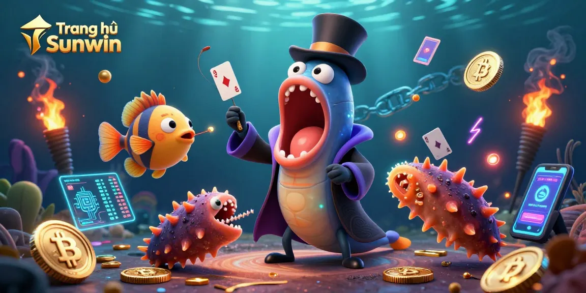Engage in cryptocurrency thrills at Trang chủ Sunwin with a vibrant underwater casino scene showcasing unique characters and magical elements.